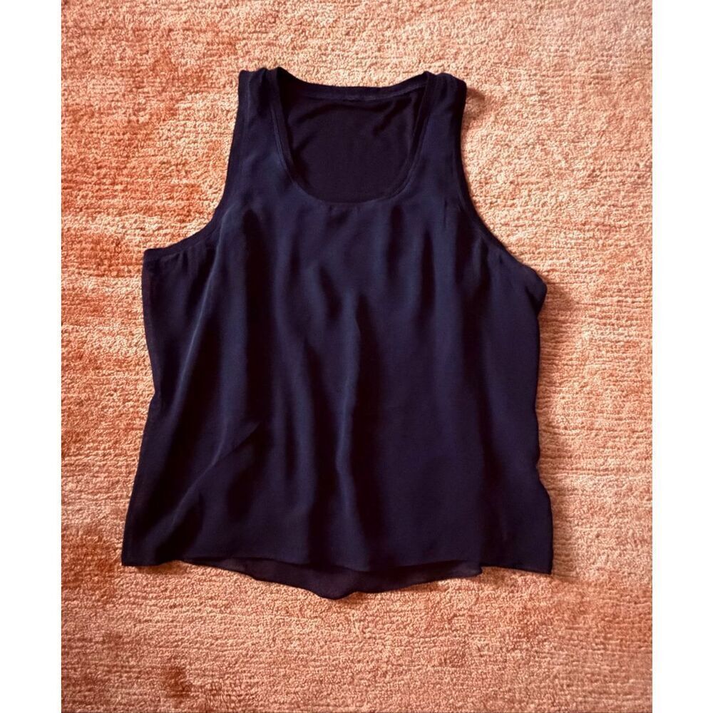 Black Layered Silk Blend Tank Top Size M/L Minimalist Flowy Chic